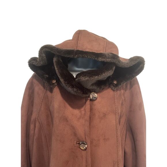 Gallery XL Ladies Faux Leather & Suede Button Down & Hooded Mid Length Coat - Picture 7 of 16